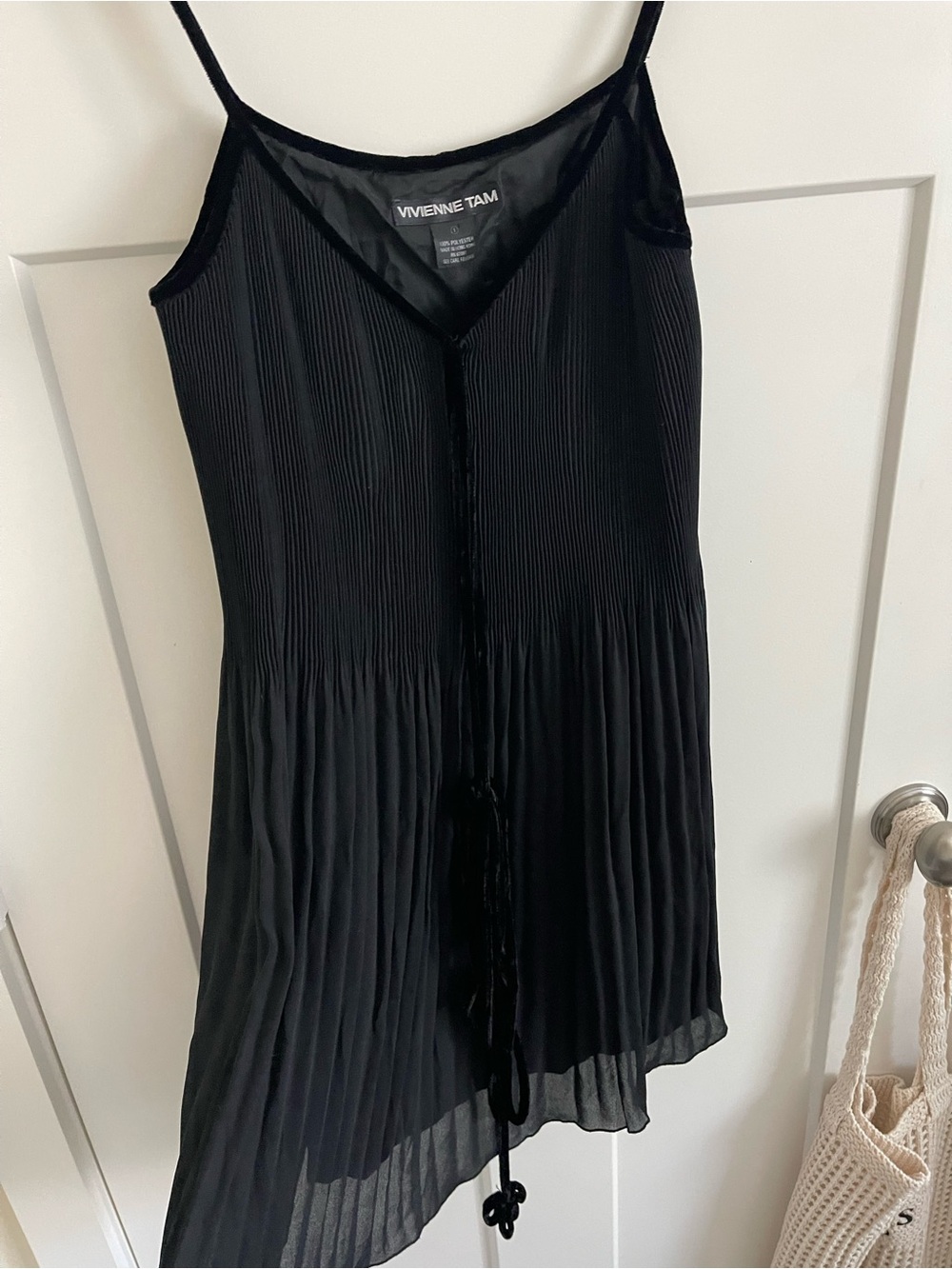 Y2K Vivienne Tam Black Pleated Slip Dress with Spaghetti Straps Vintage!